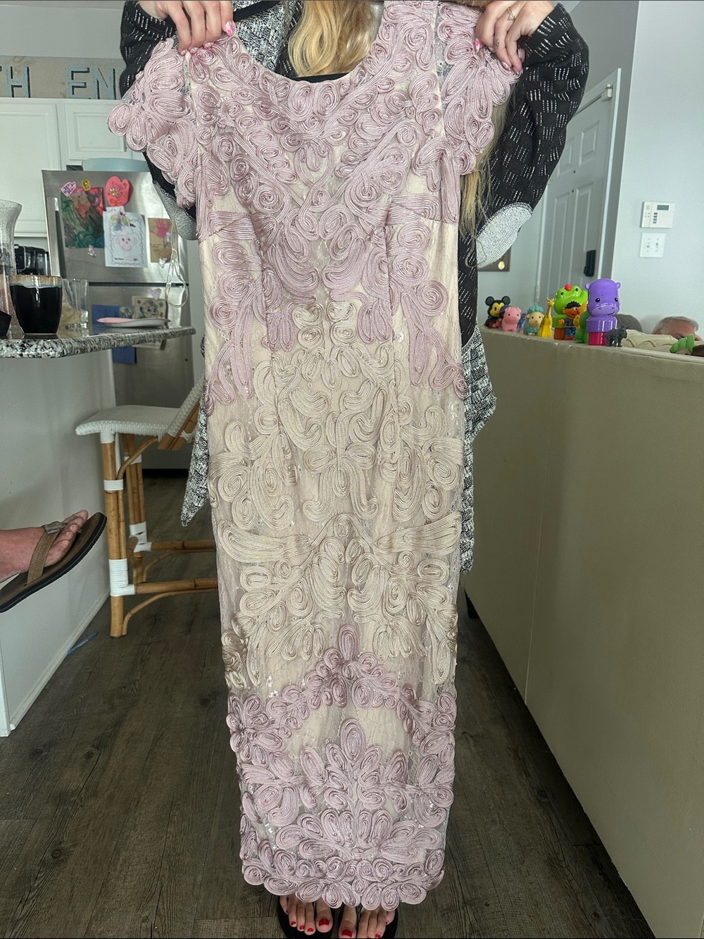 BHLDN Blush Pink and Ivory Floral Appliqué Gown